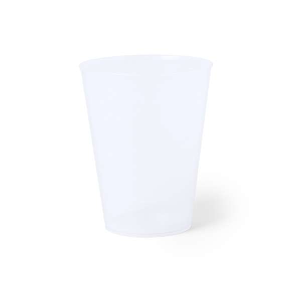 Vaso de 500ml de capacidad en resistente y flexible material PP. Reutilizable y en acabado translúcido.