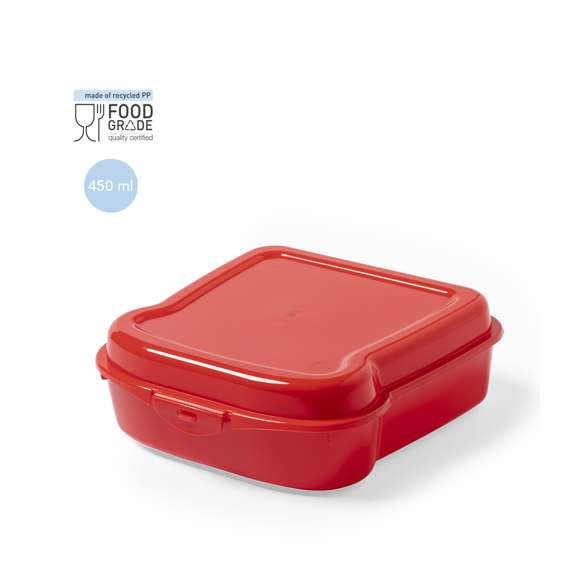 Fiambrera para sandwich de 450ml de capacidad en variada gama de vivos colores. Con cierre de seguridad.