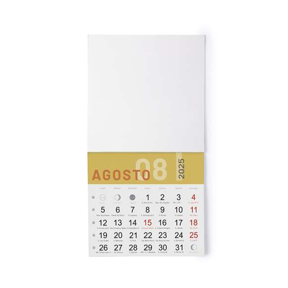 Práctico imán calendario en cartón. Diseño mes en curso y santoral. Con amplia superficie de marcaje.