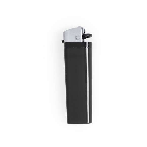 Encendedor a gas de mecanismo de piedra. Con protección infantil y regulador de llama. Disponible en variada gama de colores de acabado sólido. Servidos en bandejas de 50 unidades del mismo color.