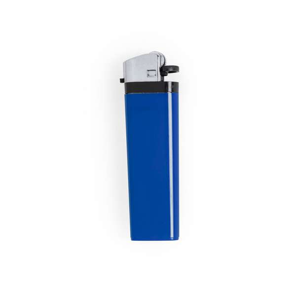 Encendedor a gas de mecanismo de piedra. Con protección infantil y regulador de llama. Disponible en variada gama de colores de acabado sólido. Servidos en bandejas de 50 unidades del mismo color.