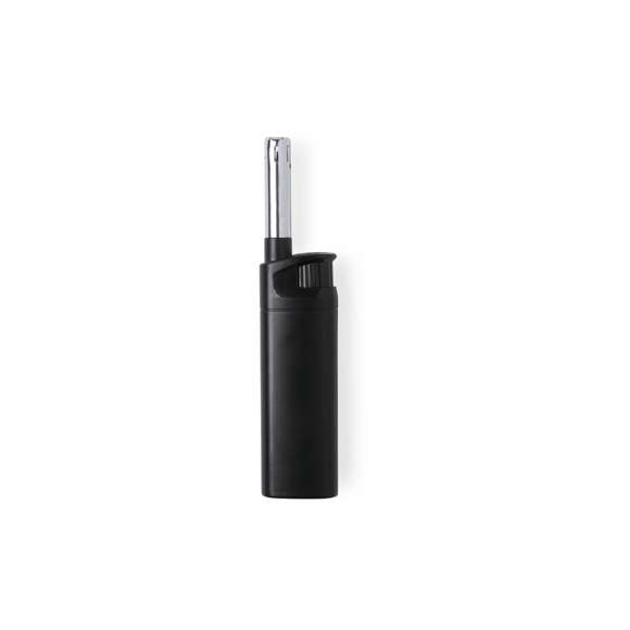 Encendedor de cocina a gas de mecanismo eléctrico. Con protección infantil, recargable y disponible en colores sólidos: negro y blanco. Servido en cajas de 50 unidades del mismo color.