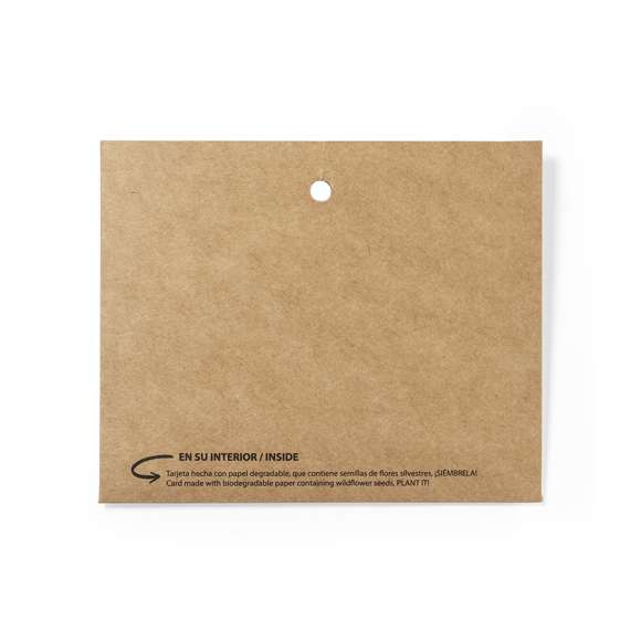 Identificador en cartón reciclado. Incluye tarjeta con semillas de flores silvestres, convirtiéndolo así en papel plantable al final de su vida útil. Flores silvestres en colores surtidos, con instrucciones de plantado en el interior y distintivo Made in Europe.