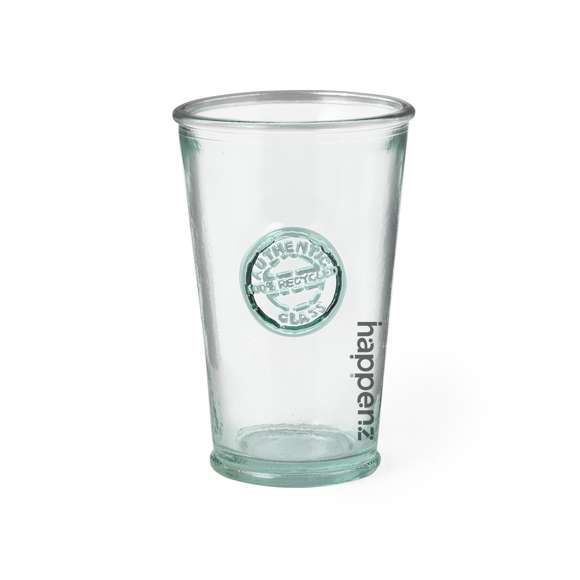 Vaso de línea nature de 300 ml de capacidad. De fabricación europea y hecho en cristal reciclado GRS (Global Recycled Standard / Estándar de Reciclaje Global), que garantiza el origen reciclado del material usado para fabricar el producto.