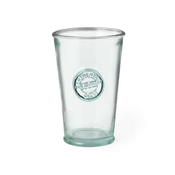 Vaso de línea nature de 300 ml de capacidad. De fabricación europea y hecho en cristal reciclado GRS (Global Recycled Standard / Estándar de Reciclaje Global), que garantiza el origen reciclado del material usado para fabricar el producto.