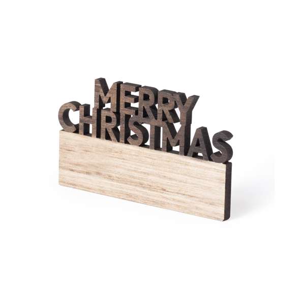 Original imán Merry Christmas fabricado en madera natural, con texto troquelado y de original acabado bicolor. Amplia superficie de marcaje y distintivo Made In Europe.