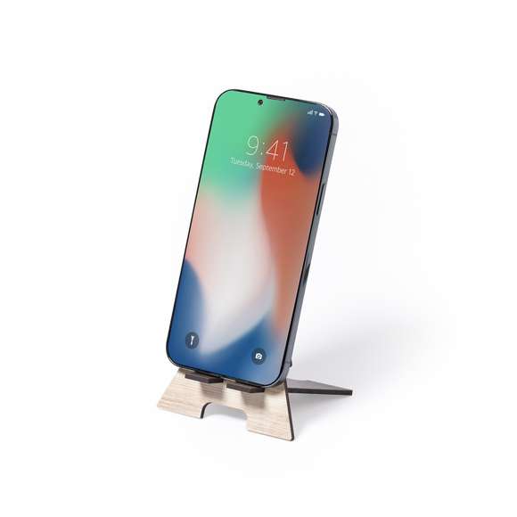 Soporte para smartphone con diseño árbol de navidad, fabricado en madera natural y de original acabado bicolor. De fácil montaje y con distintivo Made In Europe.