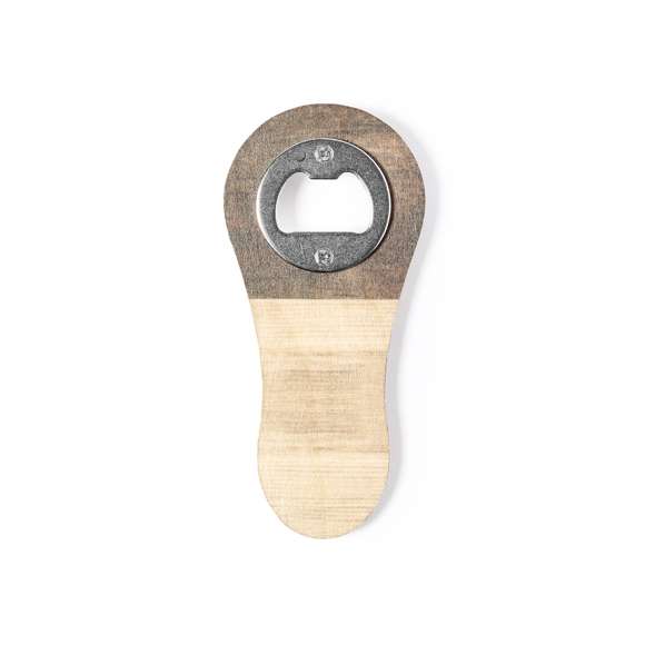  	Abridor magnético fabricado en madera natural y de original acabado bicolor. Con mecanismo de apertura metálico, amplia superficie de marcaje y distintivo Made In Europe.