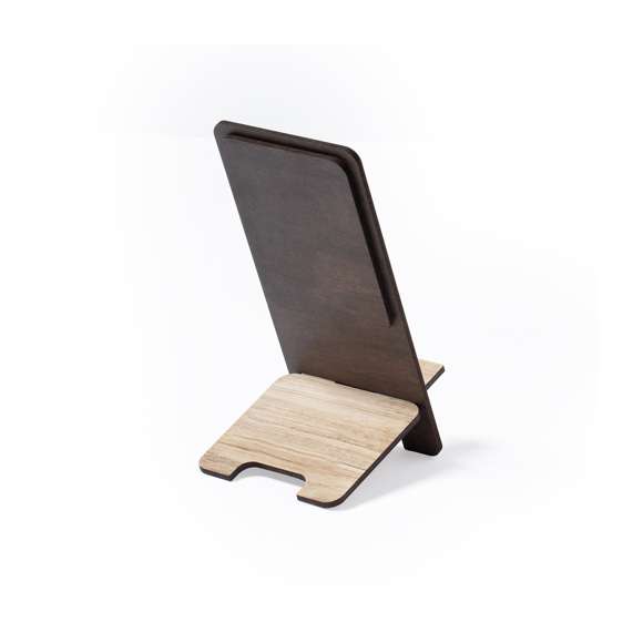  	Soporte para smartphone con portafotos integrado. Fabricado en madera natural, con original acabado bicolor. Amplia superficie de marcaje, de fácil montaje y con distintivo Made In Europe.