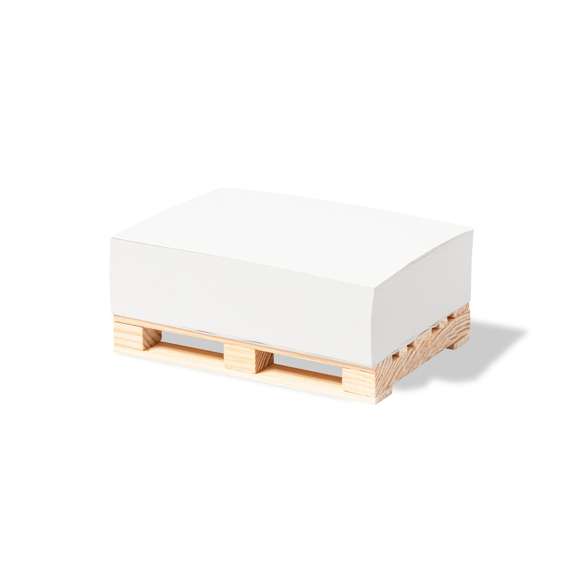  	Original portanotas palet fabricado en madera natural. Incluye 300 hojas en papel eco y fajín en papel kraft con distintivo EcoPaper.