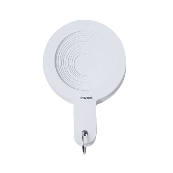 Calibrador manual fabricado en resistente PP. Para diá metros desde 30mm hasta 90mm, perfecto para la medición y clasificación a tiempo real y según tamaños. Cuenta con 8 plantillas que van aumentando gradualmente cada 2mm, una de ellas con superficie plana para marcaje. Unidos por una práctica anilla de transporte.