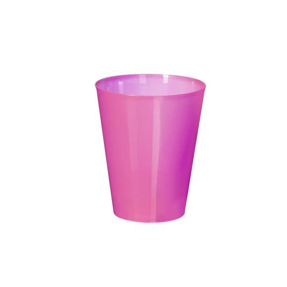 Vaso de 500 ml de capacidad en resistente y flexible material PP. Reutilizable y en variados colores translúcidos.