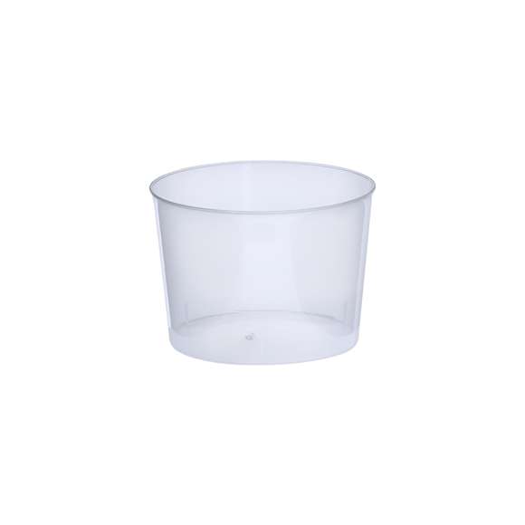 Vaso de 210 ml de capacidad en resistente y flexible material PP. Reutilizable y en acabado translúcido.