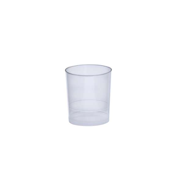 Vaso de 35 ml de capacidad en resistente y flexible material PP. Reutilizable y en acabado translúcido.