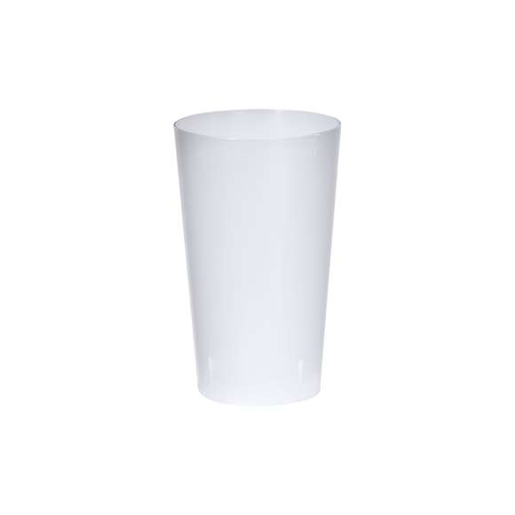 Vaso de 330 ml de capacidad en resistente y flexible material PP. Reutilizable y en acabado translúcido.