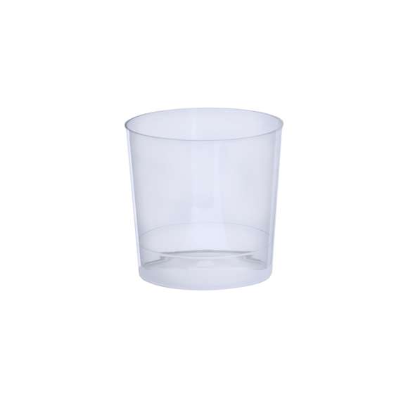Vaso de 330 ml de capacidad en resistente y flexible material PP. Reutilizable y en acabado translúcido.