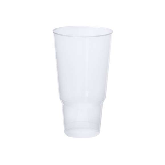 Vaso de 1,2L de capacidad en resistente y flexible material PP. Reutilizable y en acabado translúcido, con forma especial en la parte inferior para adaptarse a posavasos.