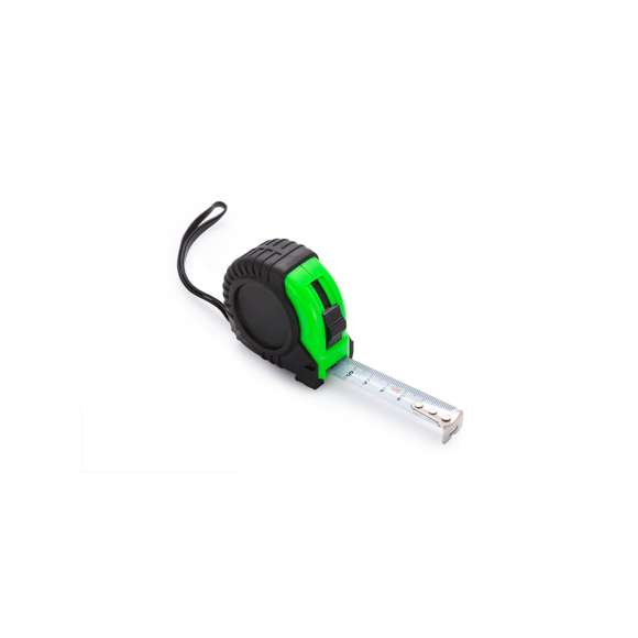 	Flexómetro de 3 metros con cuchilla metálica y mecanismo de bloqueo. Con cuerpo de suave acabado en variados colores, recubierto con funda protectora de resistente goma, clip metálico para cinturón y cinta de transporte. Con troquelado especial para marcaje en doming/gota de resina y presentado en caja individual.