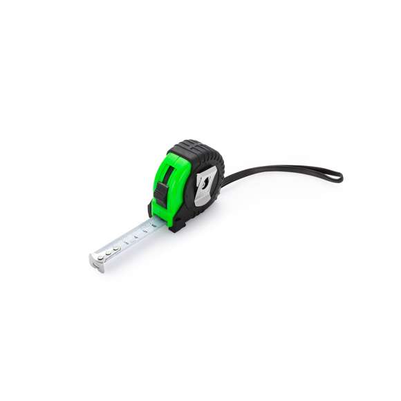  	Flexómetro de 3 metros con cuchilla metálica y mecanismo de bloqueo. Con cuerpo de suave acabado en variados colores, recubierto con funda protectora de resistente goma, clip metálico para cinturón y cinta de transporte. Con troquelado especial para marcaje en doming/gota de resina y presentado en caja individual.