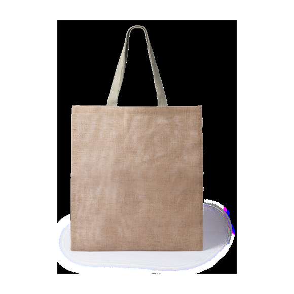  	Bolsa ecológica de yute con cuerpo en color natural y asas medianas de 52cm en color verde. De acabado cosido y resistencia hasta 9kg de peso.