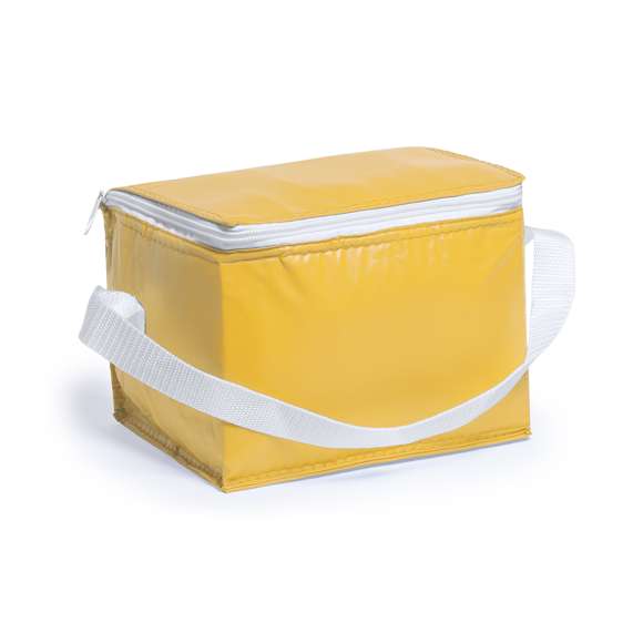 Nevera fabricada en resistente PVC. Con compartimento de 3,2L de capacidad, cierre de cremallera y con cinta bandolera ajustable. Interior isotermo acabado en aluminio. Disponible en variada y llamativa gama de colores.