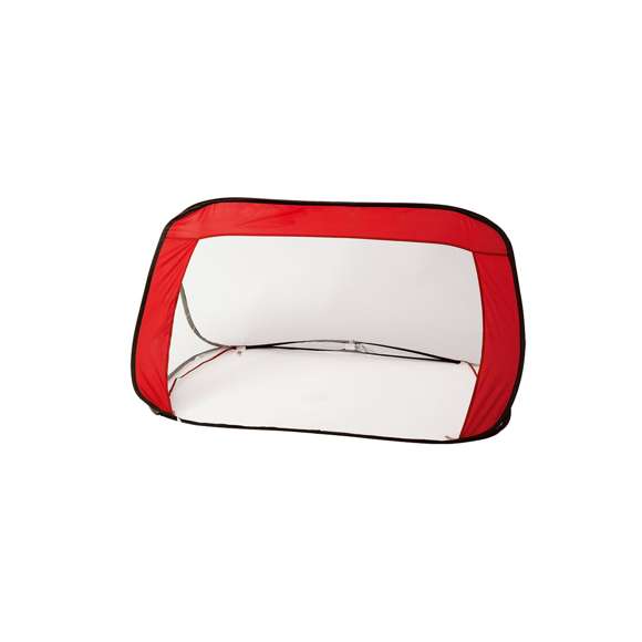 Divertida portería plegable de vivos colores en combinación de resistente nylon y tejido de redecilla. Con cómoda bolsa de transporte con asas.