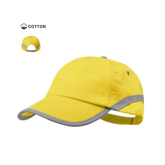 Gorra de 5 paneles en material 100% algodón y tira reflectante en visera y cuerpo. En variada gama de vivo colores, con orificios de ventilación bordados y cierre ajustable de velcro.