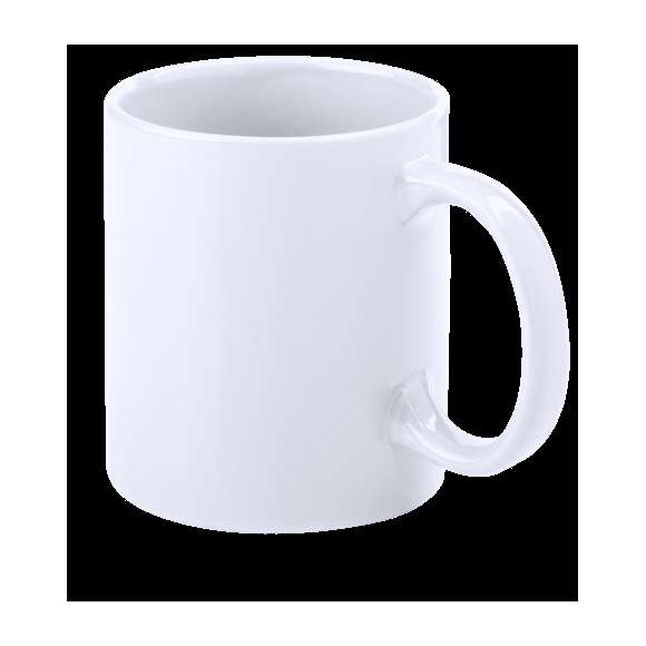 Taza de cerámica de 370ml de capacidad en color blanco. Presentada en caja individual.