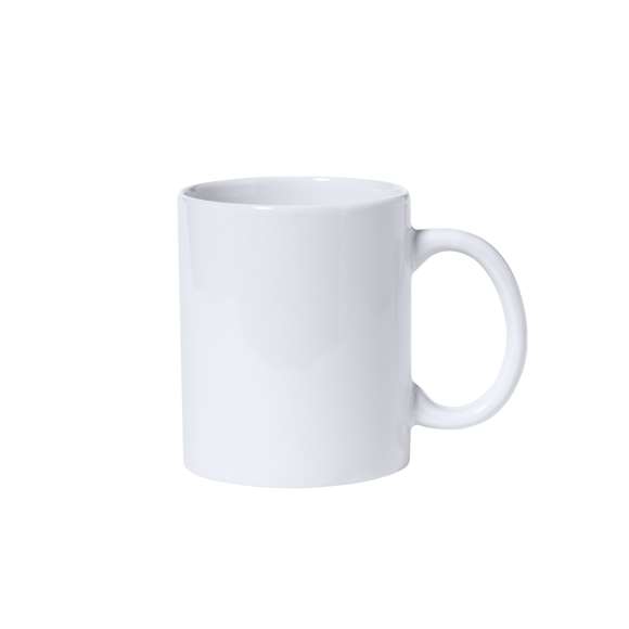 Taza de cerámica de 370ml de capacidad en color blanco. Presentada en caja individual.