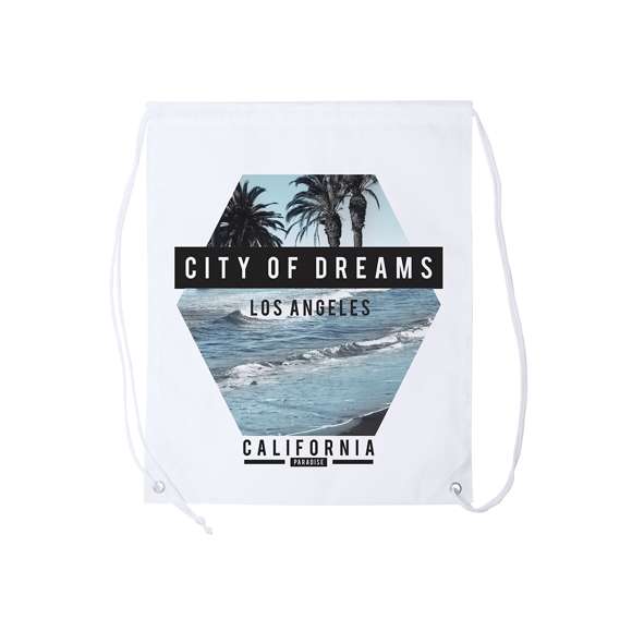 Mochila de cuerdas de suave poliéster en extensa gama de colores. Con cuerdas autocierre en color negro, esquinas reforzadas en polipiel a juego con el color de la mochila y resistentes argollas metálicas. Color blanco especial para sublimación.
