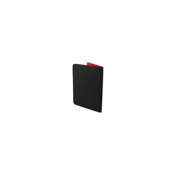 Carpeta de diseño bicolor en vivos colores acabada en suave microfibra y con cierre elástico. Interior a juego con bloc extraíble de 20 hojas lisas, bolsillo de solapa, tarjeteros y soporte para bolígrafo.