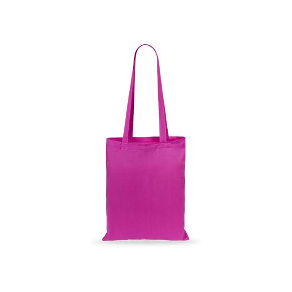 Bolsa en material 100% algodón en variada gama de vivos colores. Con asas largas de 70cm y acabado cosido. Resistencia hasta 7kg de peso.