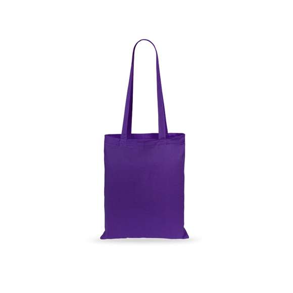 Bolsa en material 100% algodón en variada gama de vivos colores. Con asas largas de 70cm y acabado cosido. Resistencia hasta 7kg de peso.