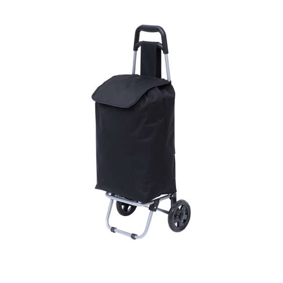 Carro de compra plegable en resistente poliéster 600D de variada gama en vivos colores. Con asas reforzadas, cuerpo metálico tubular, bolsillo de cremallera posterior y soportes con gomas de protección. Ruedas reforzadas de alta calidad.