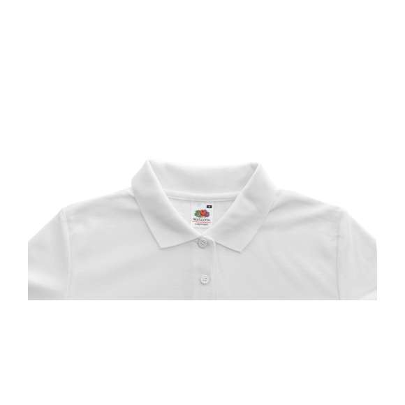 Polo para mujer 65/35 de Fruit of the Loom en combinación de materiales algodón y poliéster de 180g/m2. Disponible en tallas XS, S, M, L.