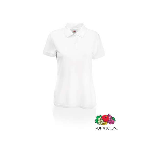Polo para mujer 65/35 de Fruit of the Loom en combinación de materiales algodón y poliéster de 180g/m2. Disponible en tallas XS, S, M, L.