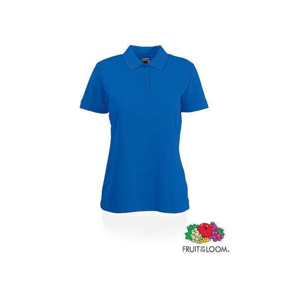 Polo para mujer 65/35 de Fruit of the Loom en combinación de materiales algodón y poliéster de 180g/m2. Disponible en tallas XS, S, M, L.