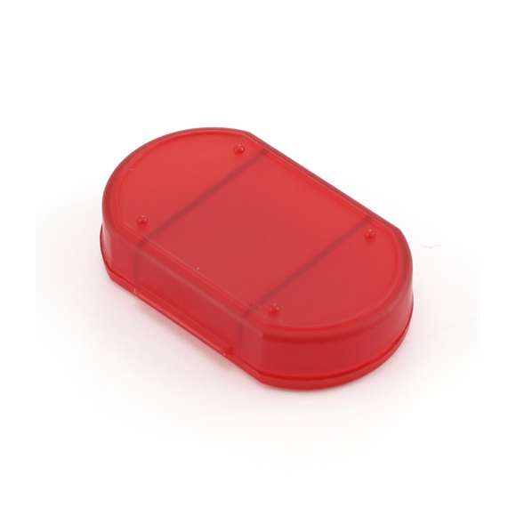  	Pastillero de cuerpo translúcido en vivos colores. con 3 compartimentos y cierre de seguridad.