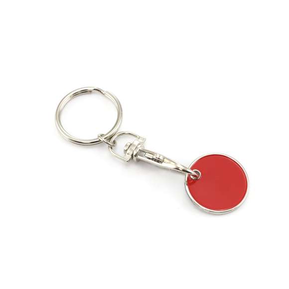 Llavero moneda metálico en divertido diseño de variados colores con moneda extraíble y cierre de mosquetón.