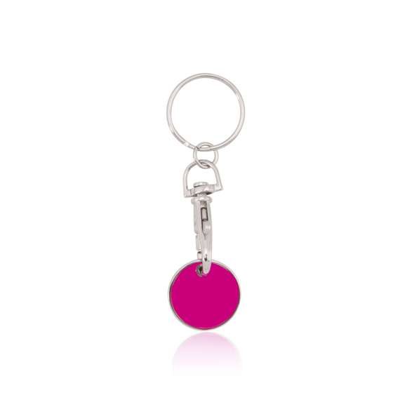 Llavero moneda metálico en divertido diseño de variados colores con moneda extraíble y cierre de mosquetón.