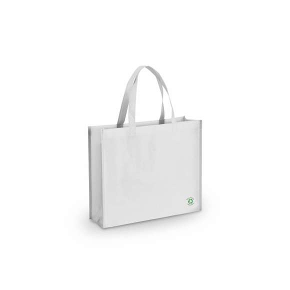 Bolsa en non-woven laminado de acabado brillante. En variada gama de vivos colores, con asas medianas reforzada de 48 cm de largo. De acabado cosido, con fuelles y ribetes reforzados.