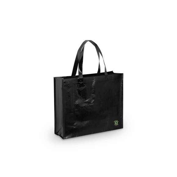 Bolsa en non-woven laminado de acabado brillante. En variada gama de vivos colores, con asas medianas reforzada de 48 cm de largo. De acabado cosido, con fuelles y ribetes reforzados.