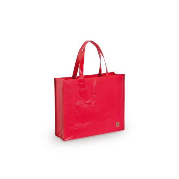Bolsa en non-woven laminado de acabado brillante. En variada gama de vivos colores, con asas medianas reforzada de 48 cm de largo. De acabado cosido, con fuelles y ribetes reforzados.