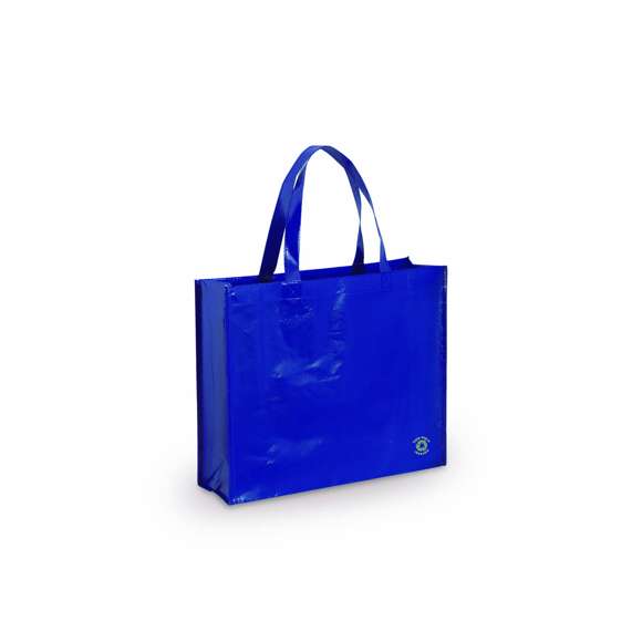 Bolsa en non-woven laminado de acabado brillante. En variada gama de vivos colores, con asas medianas reforzada de 48 cm de largo. De acabado cosido, con fuelles y ribetes reforzados.