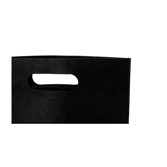 Bolsa de non-woven de 80g/m2 en color negro especialmente diseñada para calzado veraniego. Con asa reforzada troquelada.
