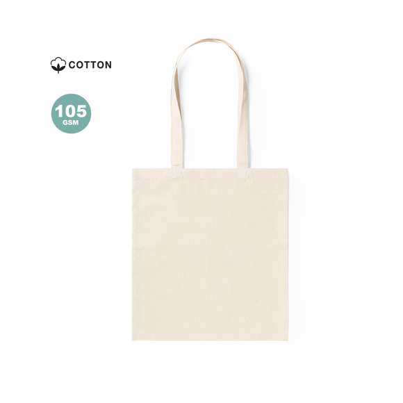 Bolsa en material 100% algodón con acabado en color natural. Con asas largas de 70cm y acabado cosido. Resistencia hasta 7kg de peso.