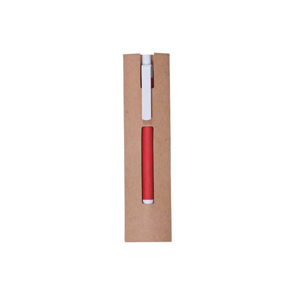 Funda para bolígrafo en resistente cartón reciclado de color natural y con diseño de ventana.