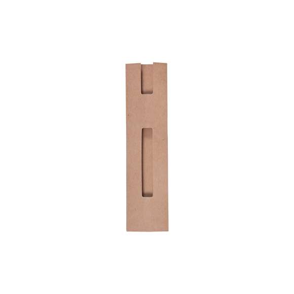 Funda para bolígrafo en resistente cartón reciclado de color natural y con diseño de ventana.