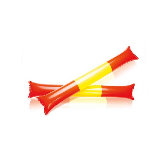  	Par de bastom sticks/aplaudidores en resistente y ruidoso material LDPE de diseño España. Reutilizables y con válvula de inflado incluida.