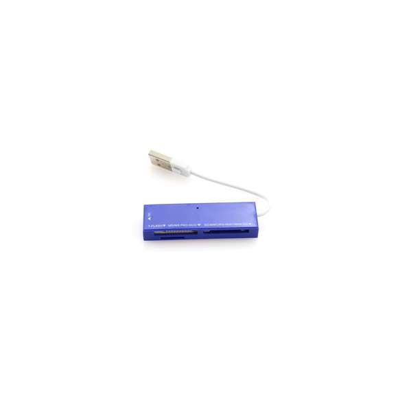 Completo lector de tarjetas con conexión USB 2.0. De diseño cuadrado, en variados colores y compatible con prácticamente todos los formatos de tarjeta de memoria existentes en el mercado: M2, MS Duo, MS Pro Duo, MS, MS Pro, MicroSD, MiniSD, RSmmC, SD,mmC. Presentado en caja individual.